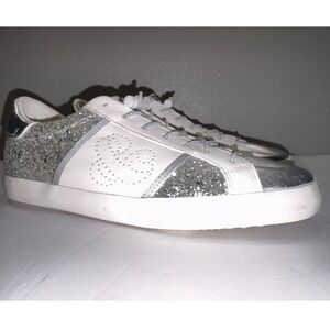 Sam & Libby Women's White Silver Glitter Low Top Fashion Sneakers Size 8